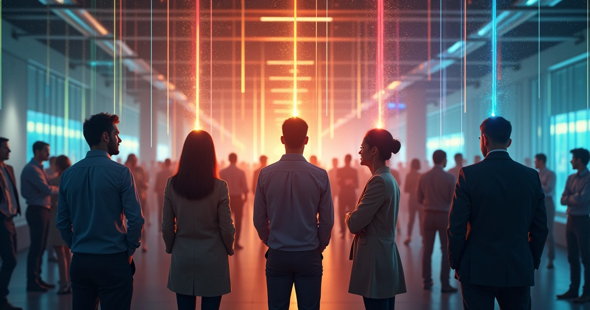 Representação visual de conexões e relações entre pessoas em um ambiente de trabalho
