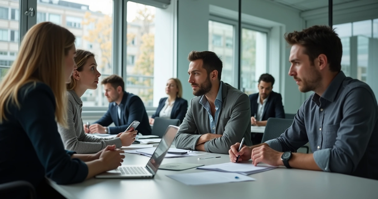 Colegas discutindo em ambiente de escritório 