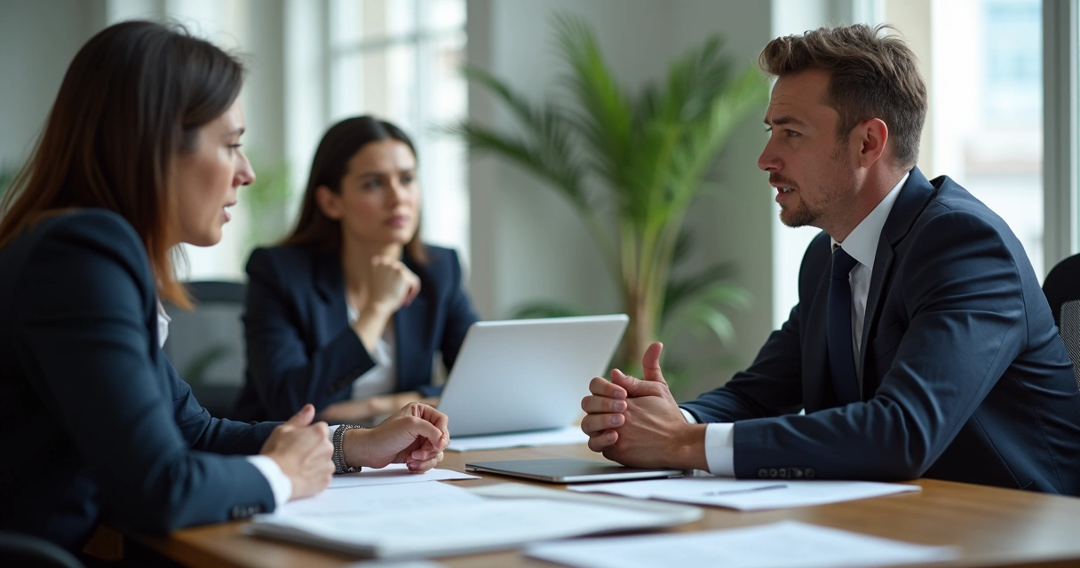 Colegas de trabalho discutindo em escritório moderno