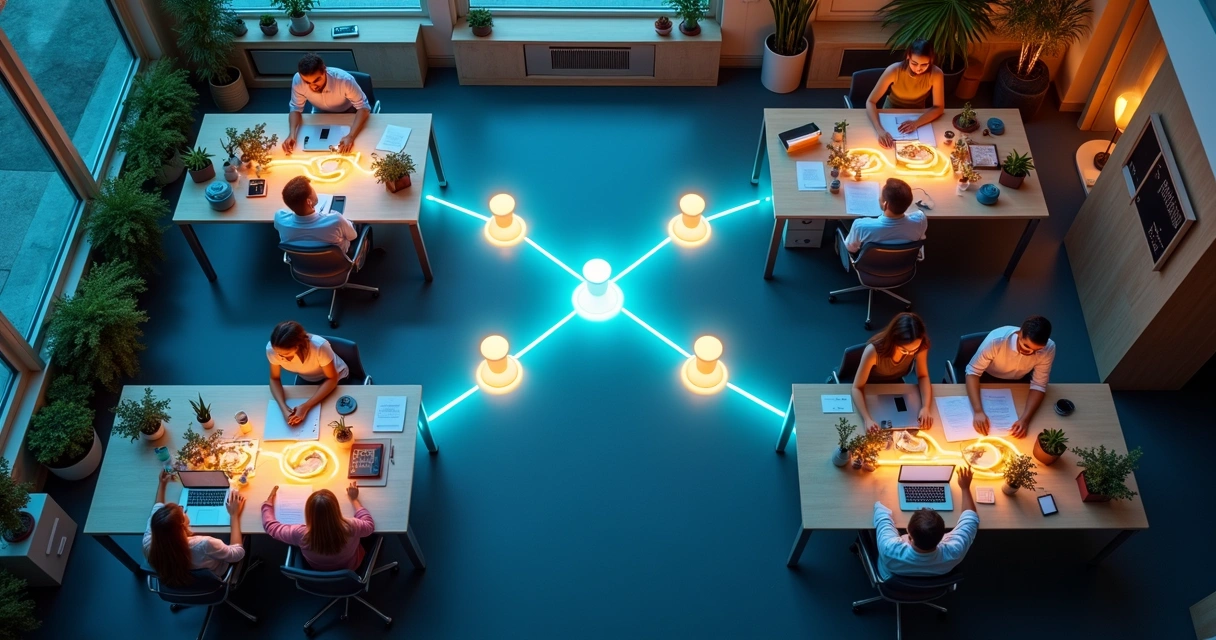 Visual map showing people connected by lines in a workplace environment 