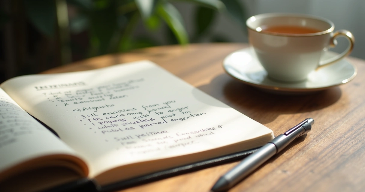 Journal open on a table with notes about emotional reactions 