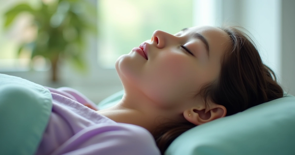 Pessoa deitada com expressão tranquila após sessão de Reiki 