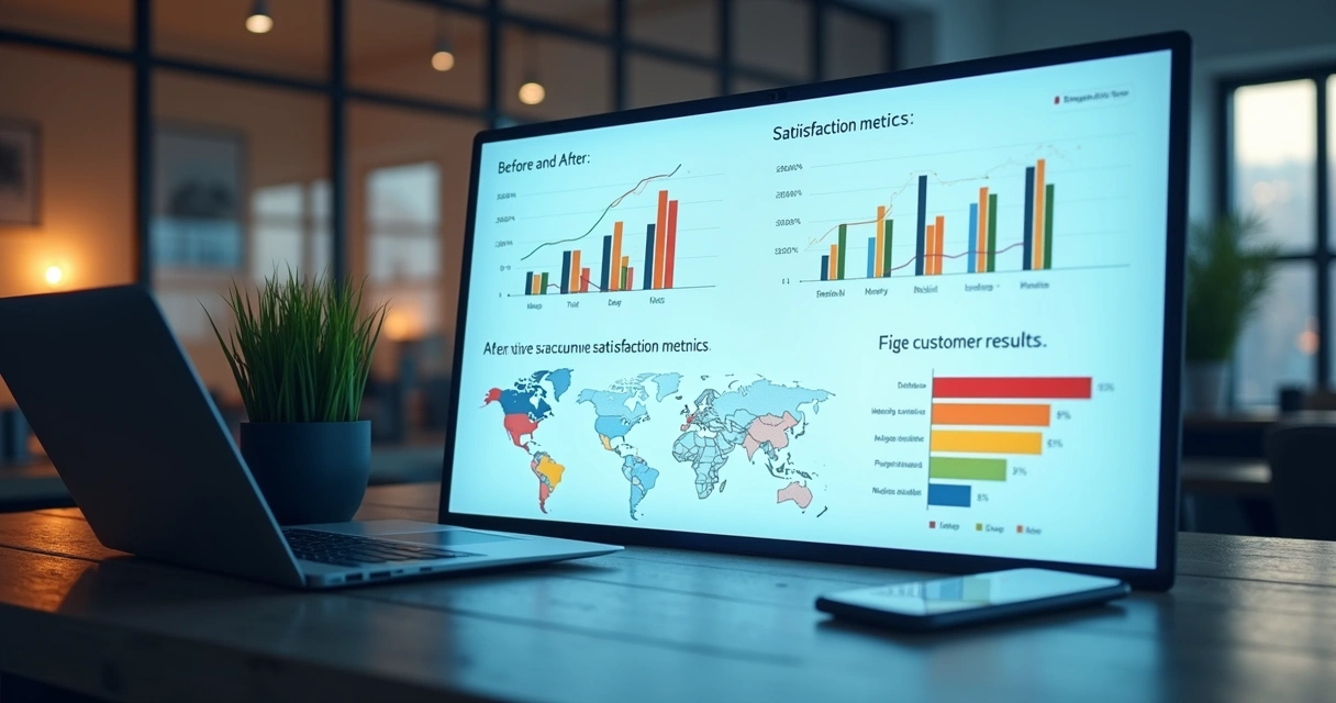 Painel digital mostrando relatório de resultados após ações