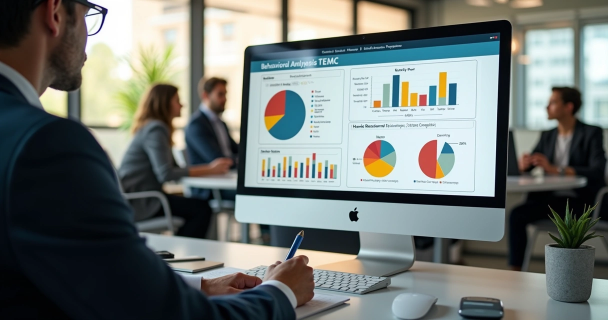 Relatório de análise comportamental de equipe em tela de computador 