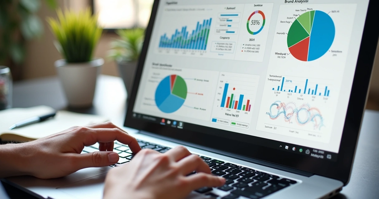 Relatório digital de análise de marca em notebook 