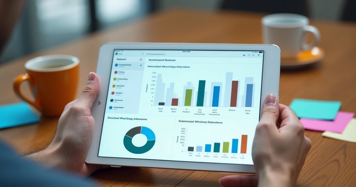 Relatório digital de atendimentos WhatsApp com gráficos coloridos 