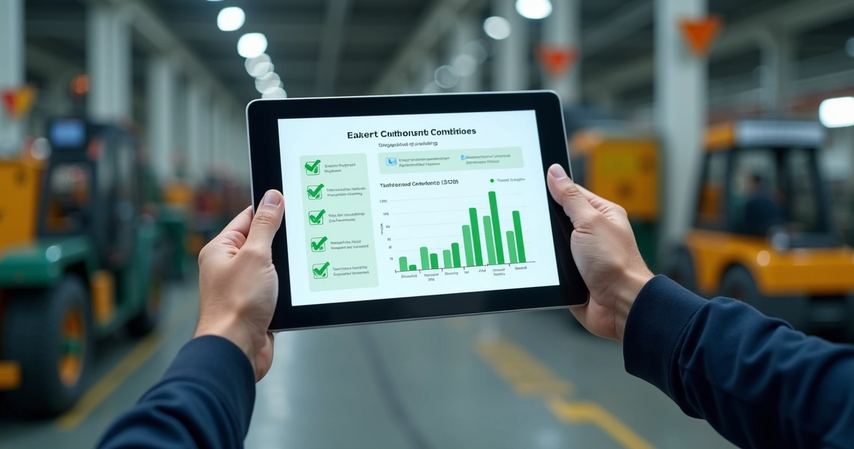 Relatório digital de treinamentos regularizados sendo apresentado em tablet 