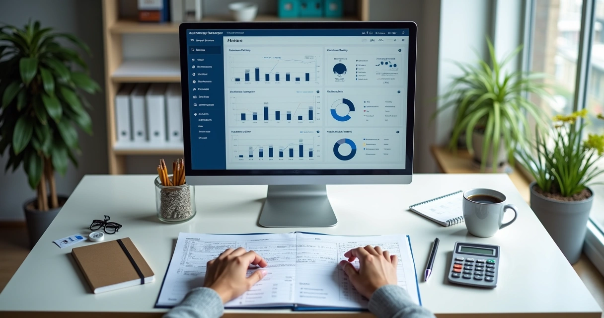 Gestor analisando relatório de auditoria no computador 