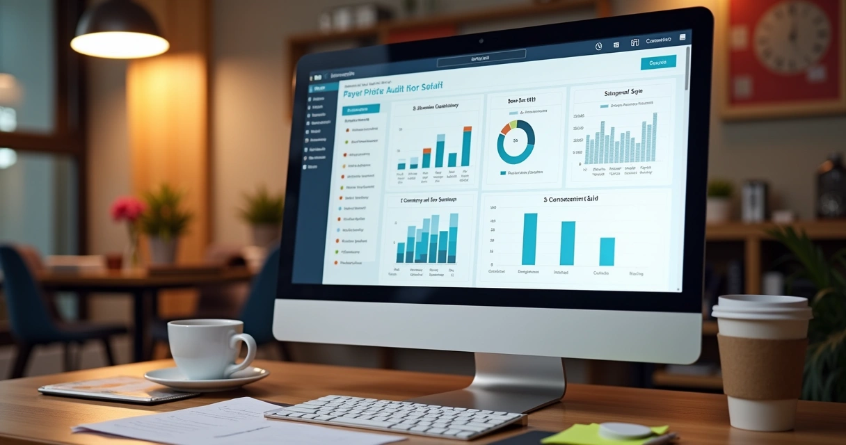 Relatório digital de auditoria de ponto em tela de computador 
