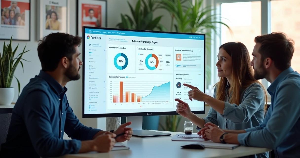 Relatório gerado automaticamente por IA em uma tela de computador de franquia