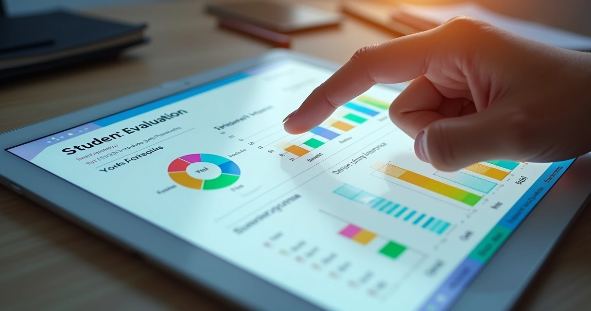 Relatório detalhado de avaliação de estudante mostrando progresso em gráfico colorido