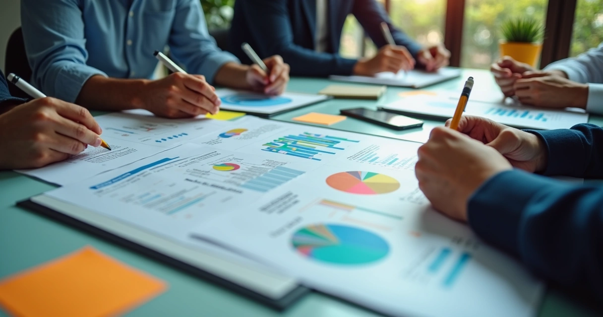 Relatório de avaliação de treinamento técnico com gráficos e anotações em uma mesa moderna 