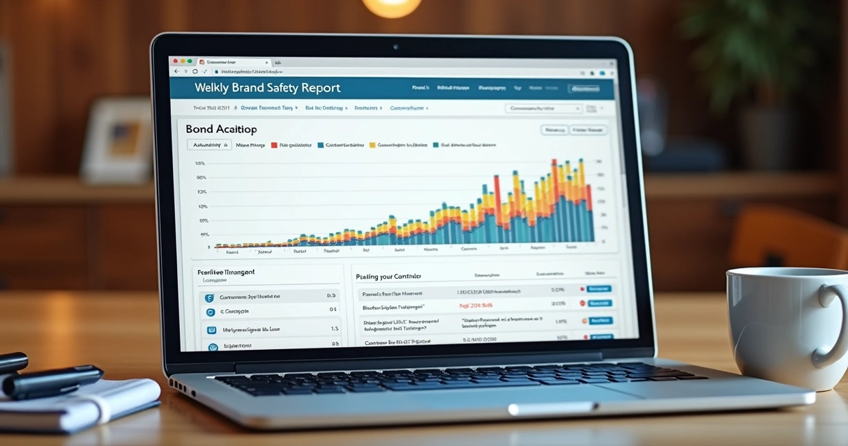 Relatório semanal de Brand Safety em tela de computador 