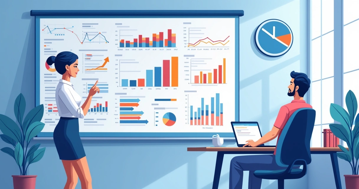 Monitor de relatórios de campanhas para ecommerce com gráficos coloridos de ROAS e linhas separando canais