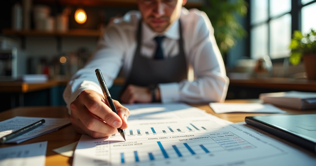 Relatório com gráficos de custos e CMV em restaurante 