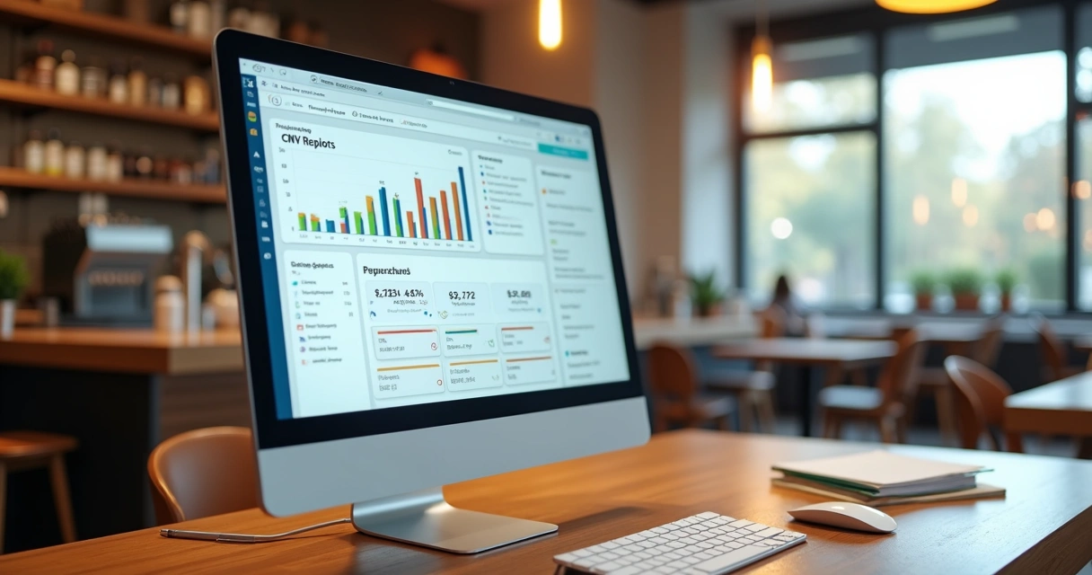 Tela de relatório de CMV em monitor de restaurante 