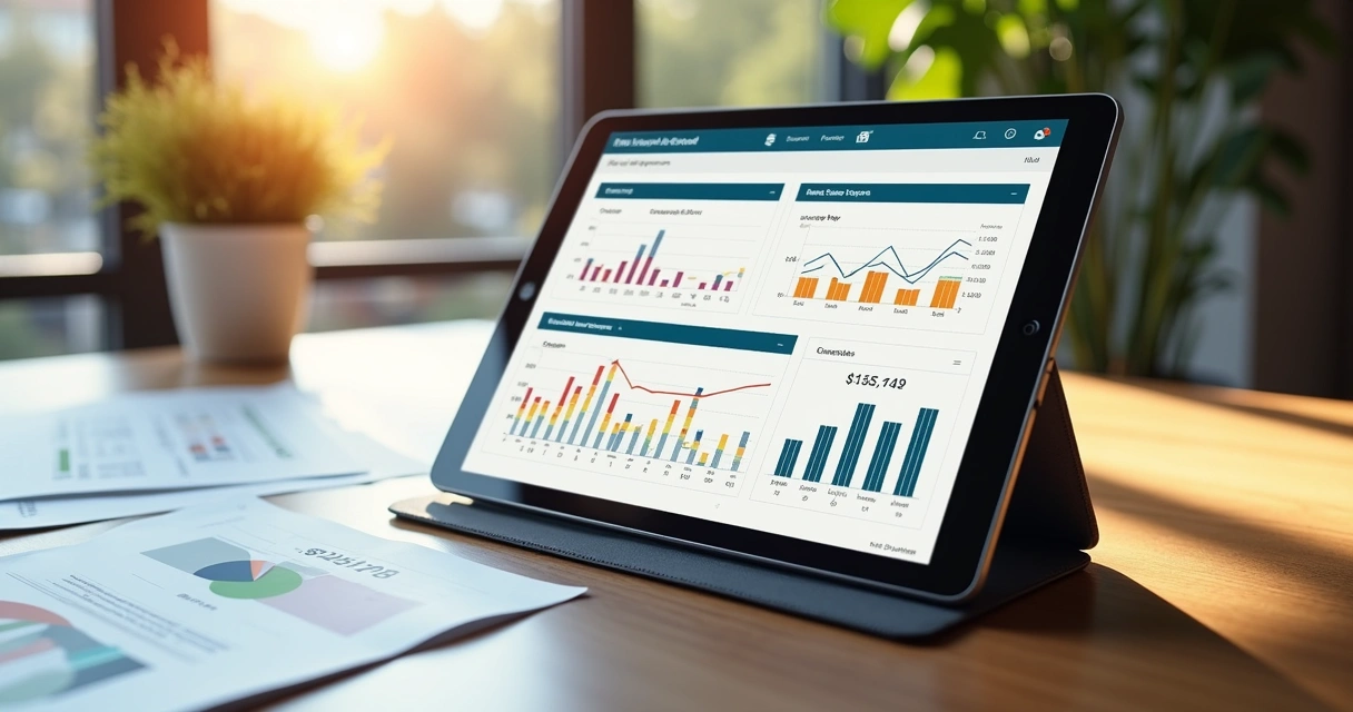 Painel financeiro de imobiliária com gráficos e relatórios 