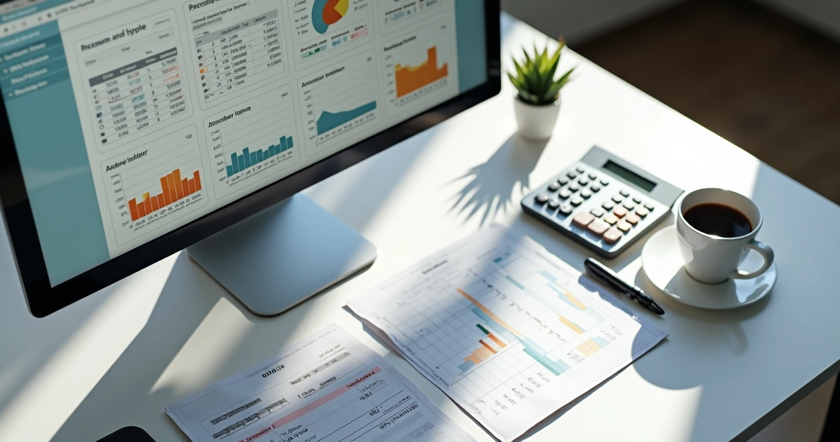 Relatório de contas a receber com gráficos e tabelas em tela de computador 