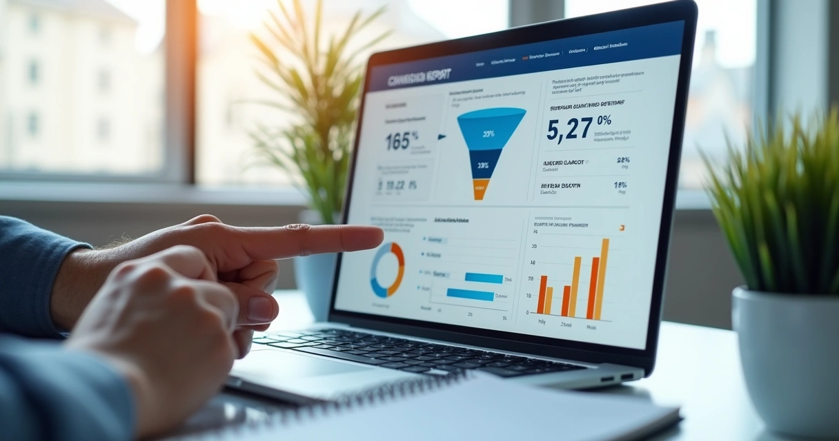 Relatório de conversão por etapa em dashboard comercial