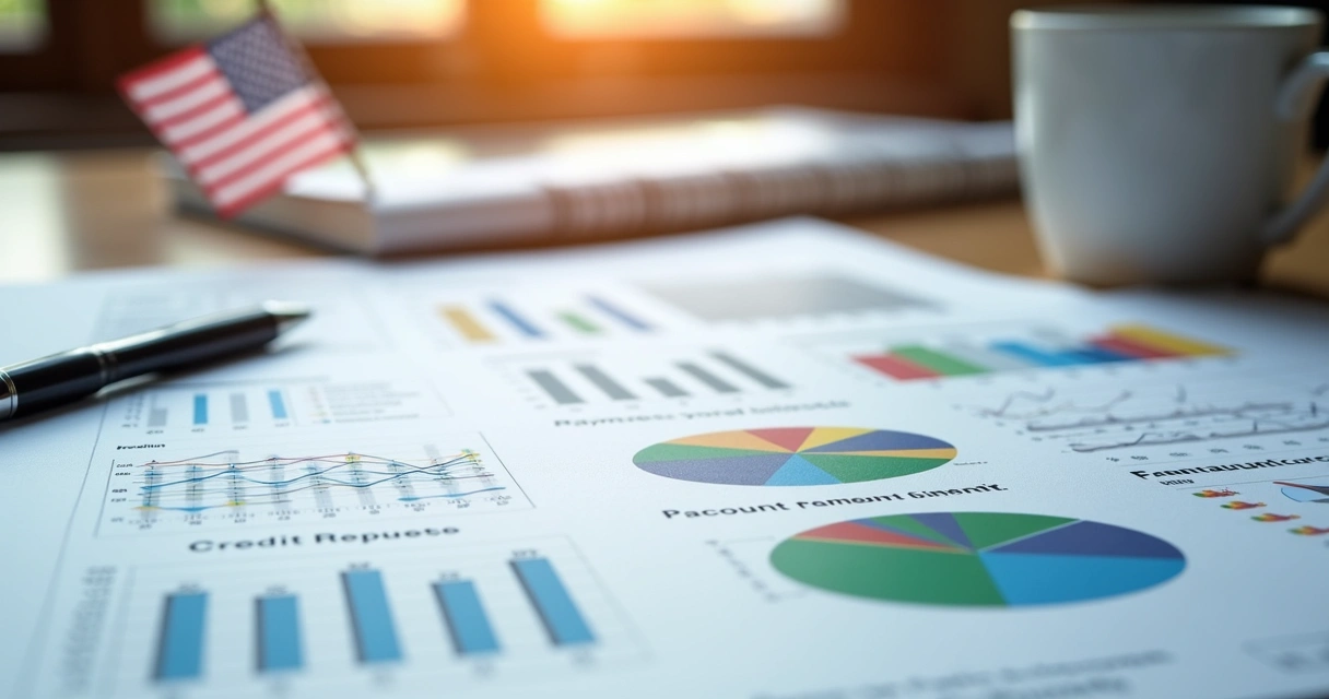 Detalhes do relatório de crédito americano com gráficos e histórico financeiro 