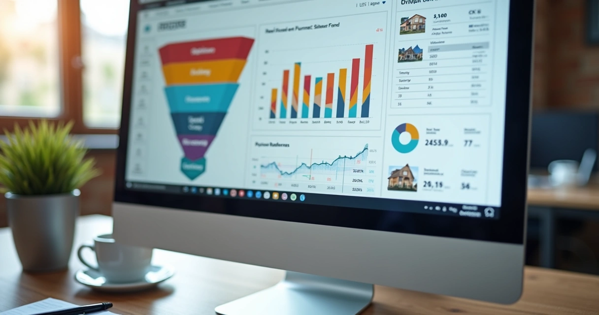 Tela de relatório de CRM imobiliário com funil de vendas para imobiliárias 