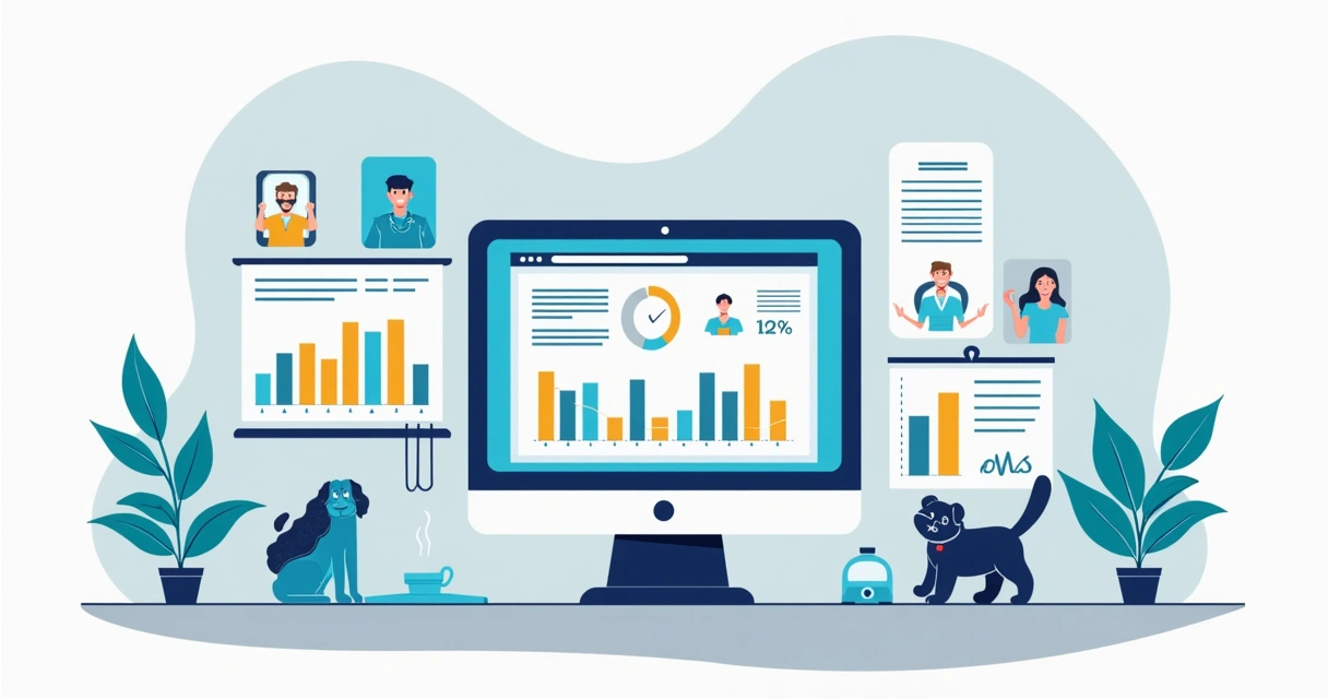 Relatório digital de dados veterinários na tela 