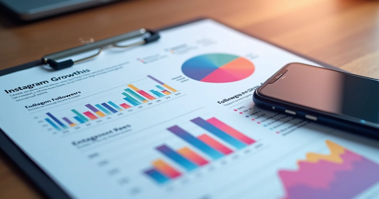 Gráficos e indicadores de métricas de Instagram em relatório visual 