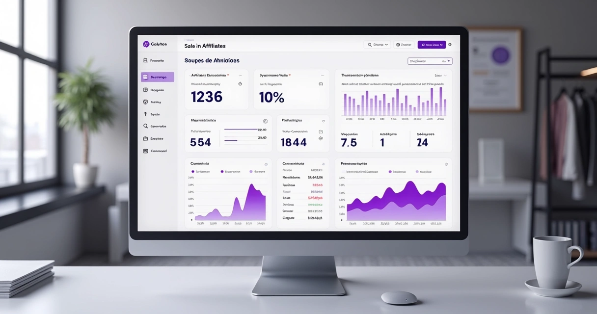Dashboard mostrando gráficos de vendas e comissões de afiliados na Vertte 