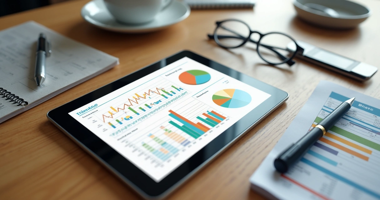 Relatório detalhado de finanças pessoais aberto em tablet em mesa de escritório