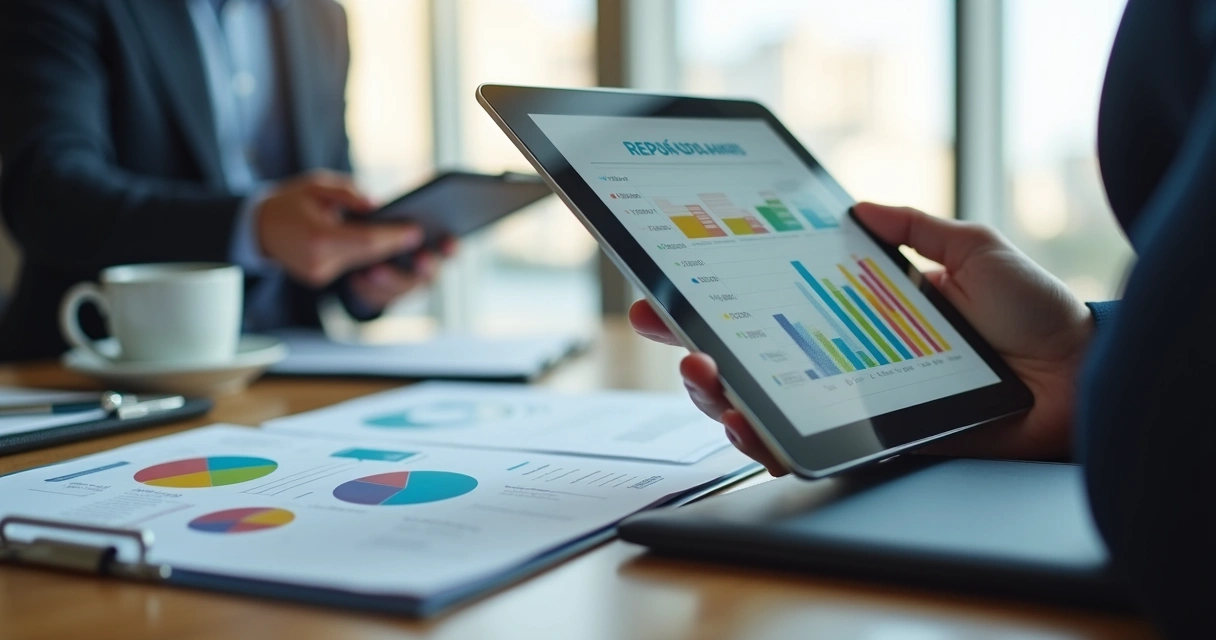 Relatório digital exibido em tablet sendo apresentado a fiscal