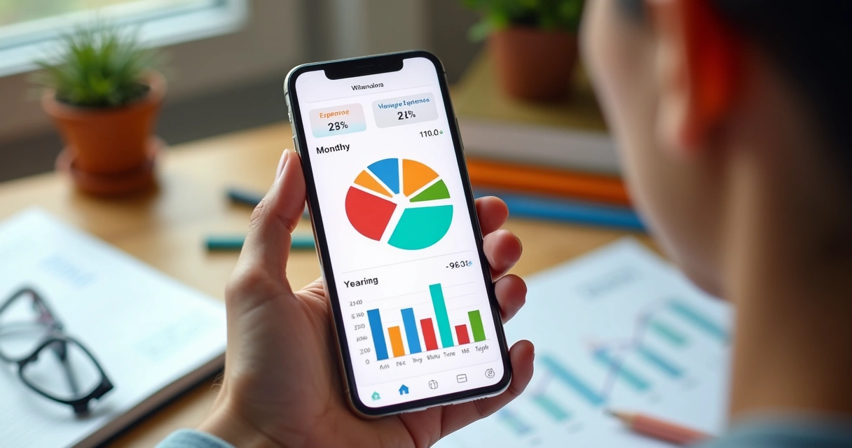 Aplicativo mostra relatório de finanças com gráficos coloridos 