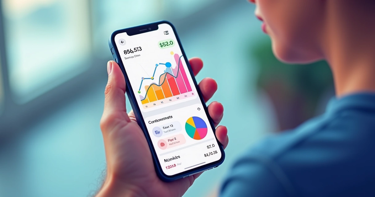 Relatório colorido de economia mensal em aplicativo financeiro 