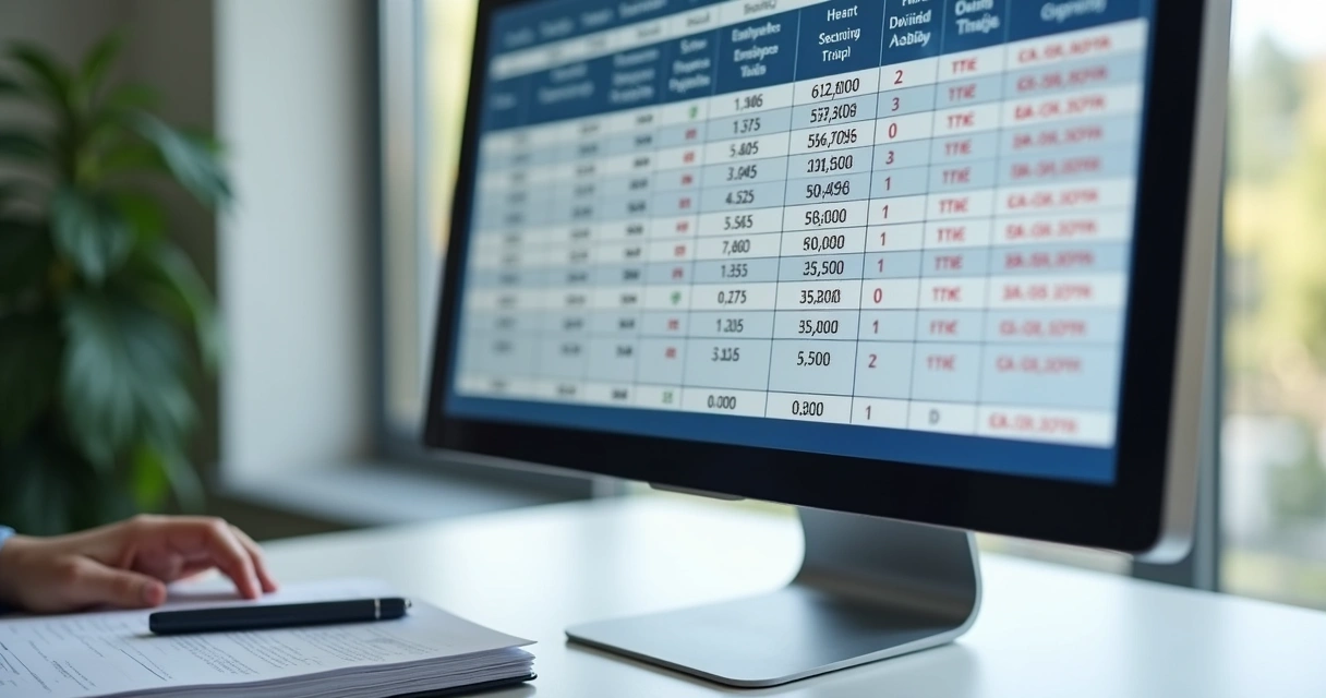 Relatório eletrônico de horas trabalhadas em tela de computador 