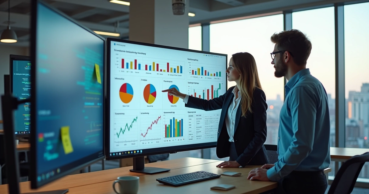 Dashboard de relatórios empresariais com gráficos e indicadores 