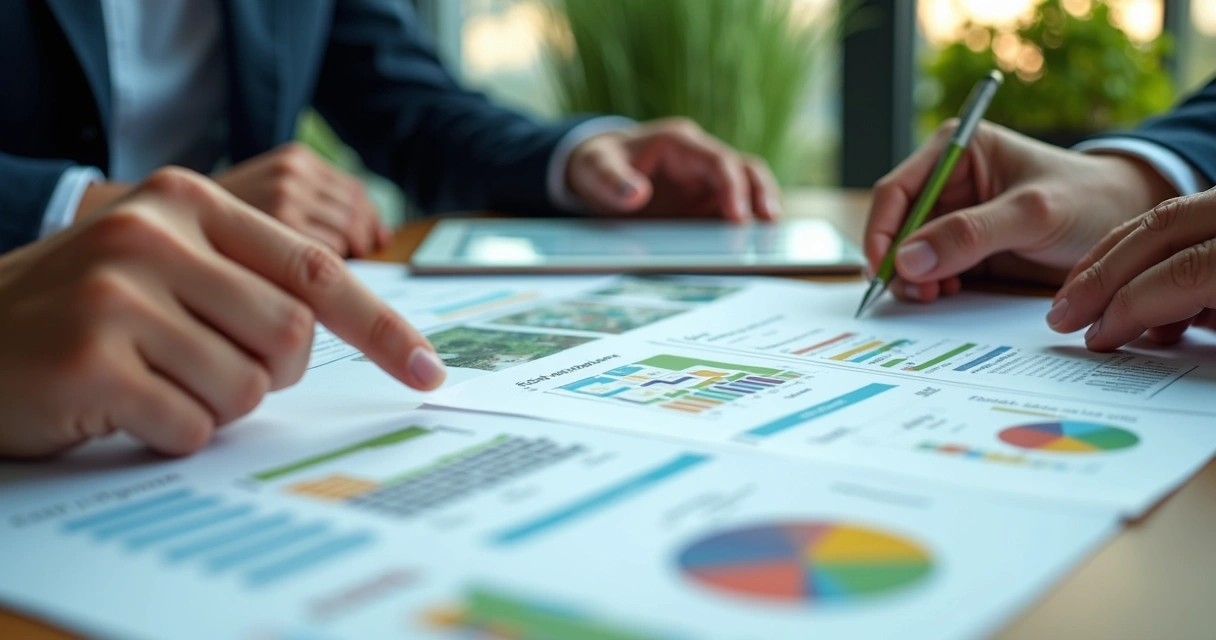 Relatório ESG sendo auditado com gráficos detalhados 