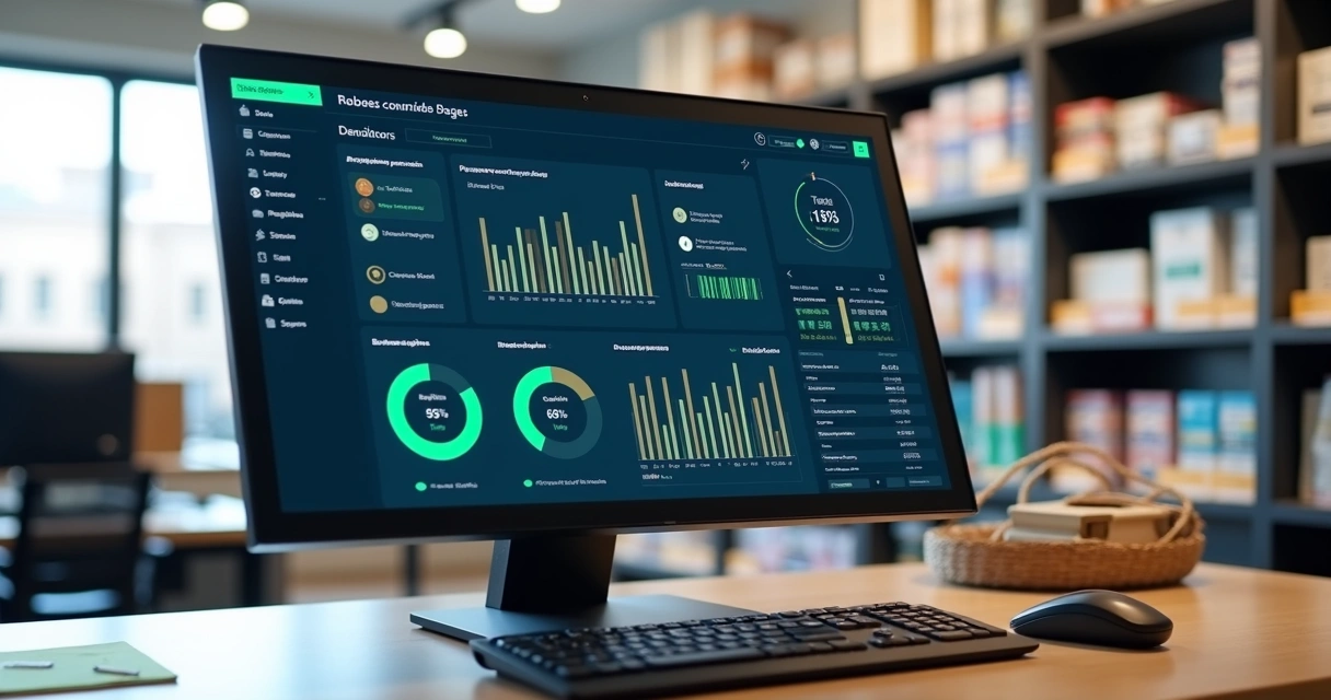 Tela de relatório de estoque em sistema PDV com gráficos e produtos 