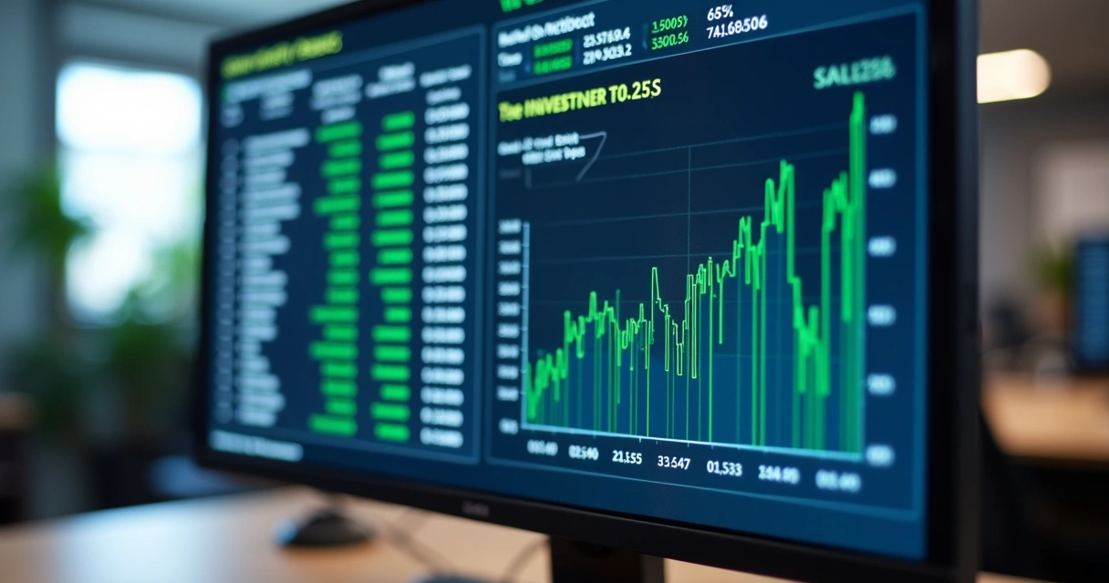 Tabela e gráfico de relatórios de estoque e vendas em monitor