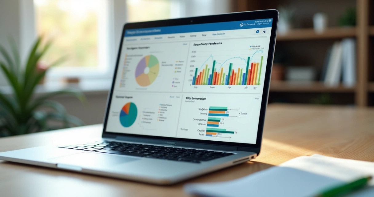 Relatório de feedback de produto exibido em tela de notebook em ambiente de escritório moderno 