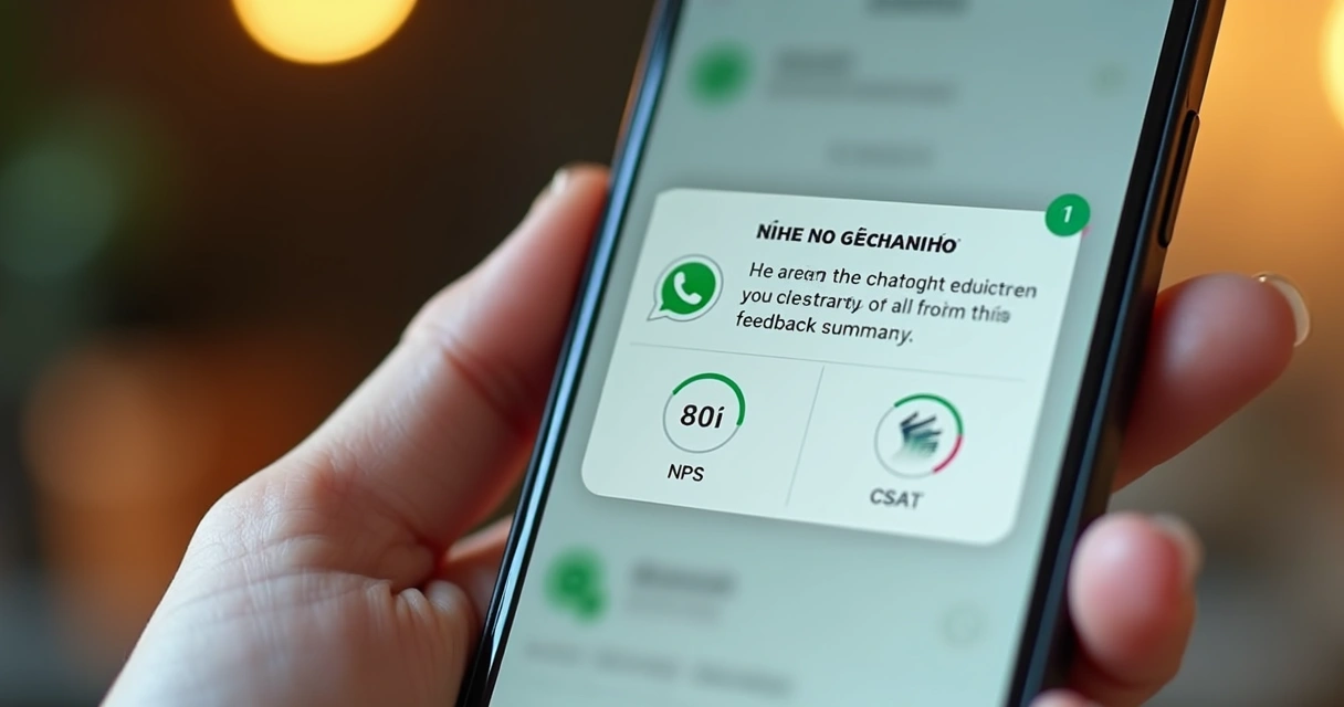 Relatório de feedback aparecendo em um smartphone com WhatsApp aberto