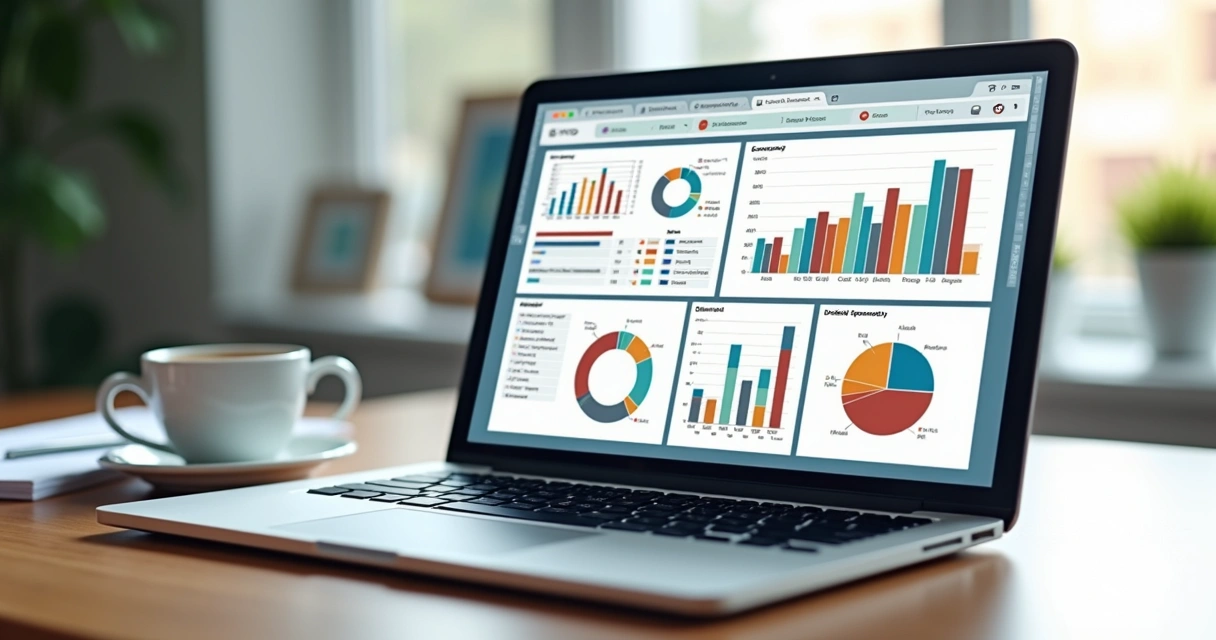Relatório de projeto na tela do computador com gráficos 
