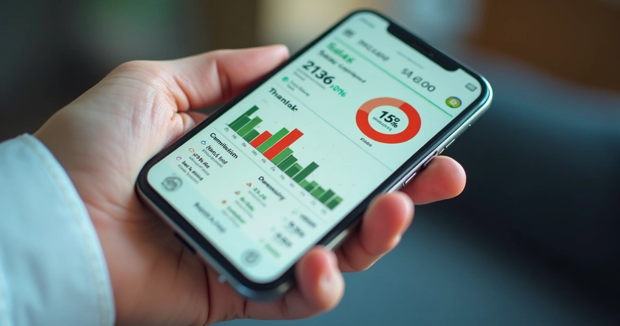 Relatório financeiro detalhado em tela de celular. 
