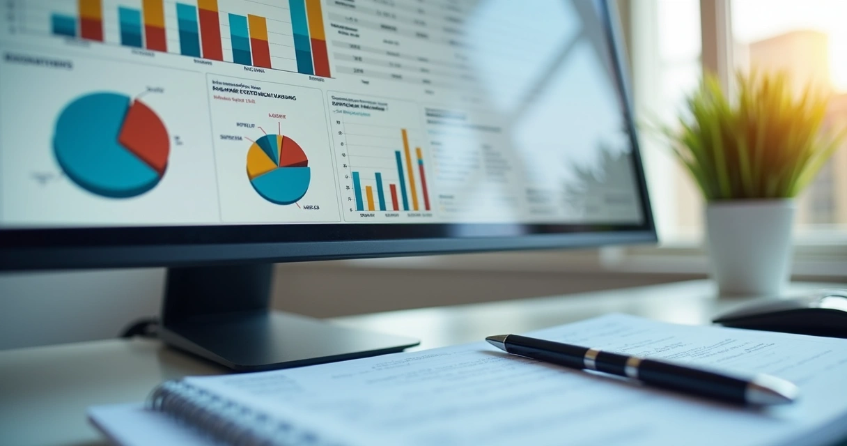 Relatório financeiro de ativos em tela de computador 