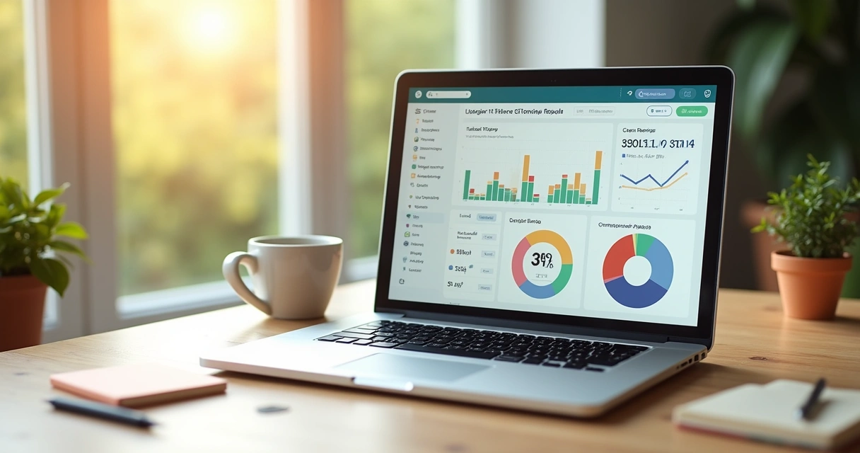 Relatório financeiro digital com indicadores de saldo e alertas de divergências 