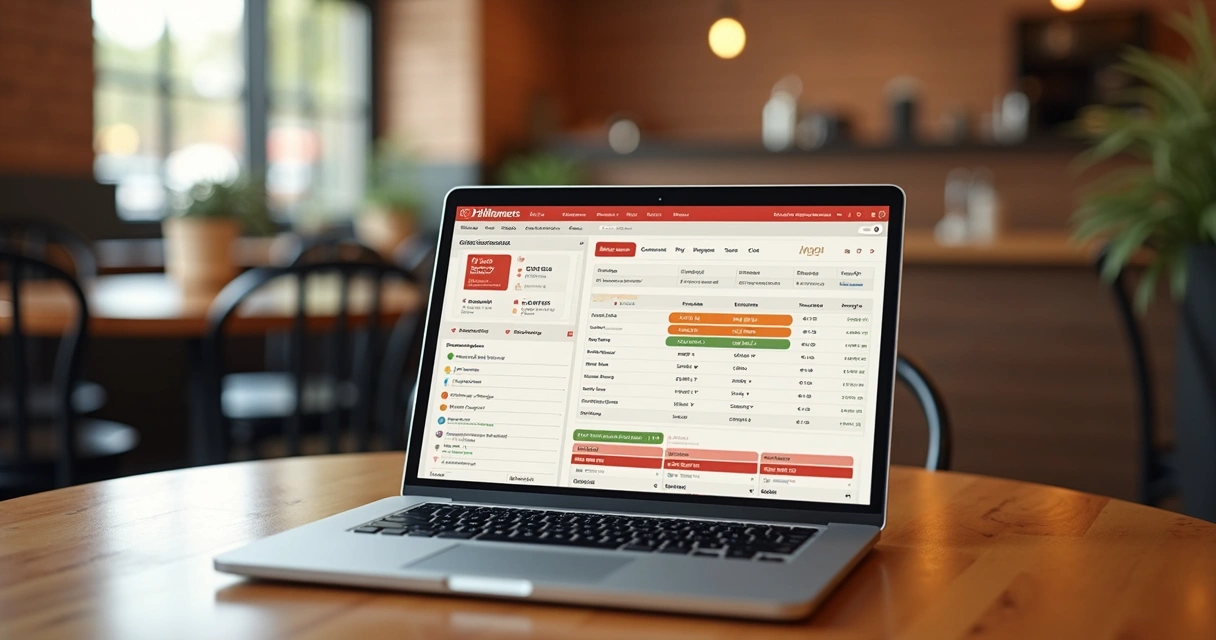 Relatório financeiro simples em tela de notebook de um restaurante 