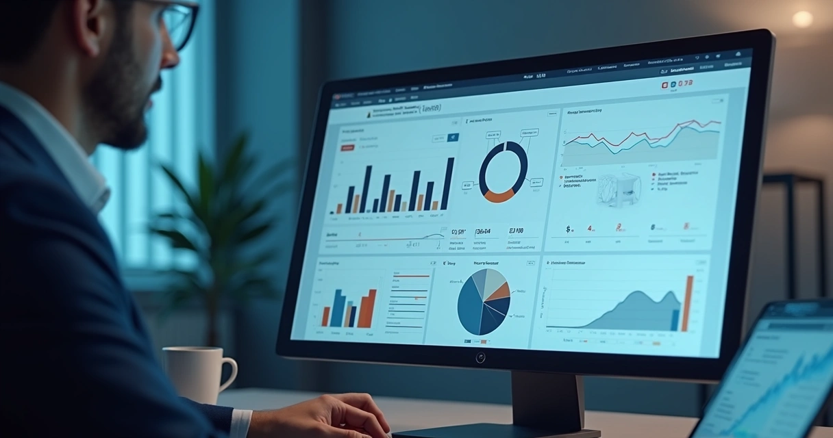 Demonstrativo financeiro digital com gráfico e dashboard em exibição 