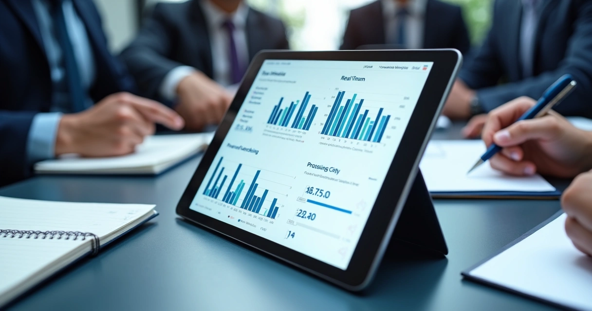 Relatório financeiro digital com gráficos e indicadores de fluxo de caixa. 