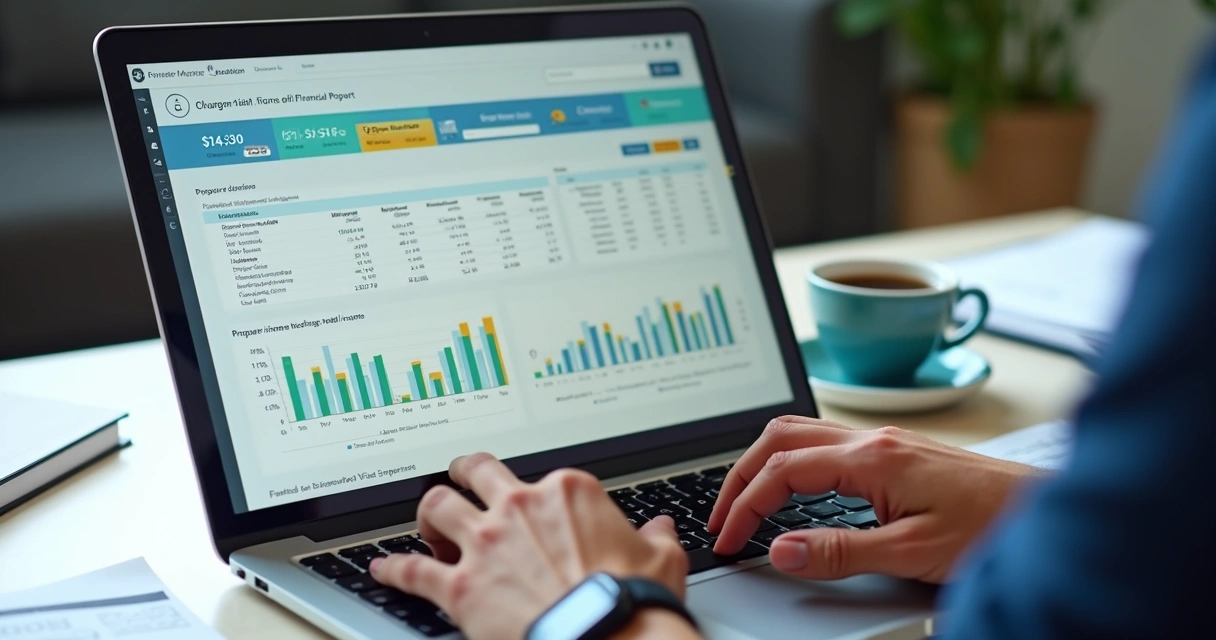 Relatório financeiro de imóvel em tela de notebook