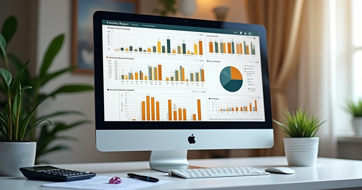 Tela de computador mostrando relatório financeiro digital de joalheria 