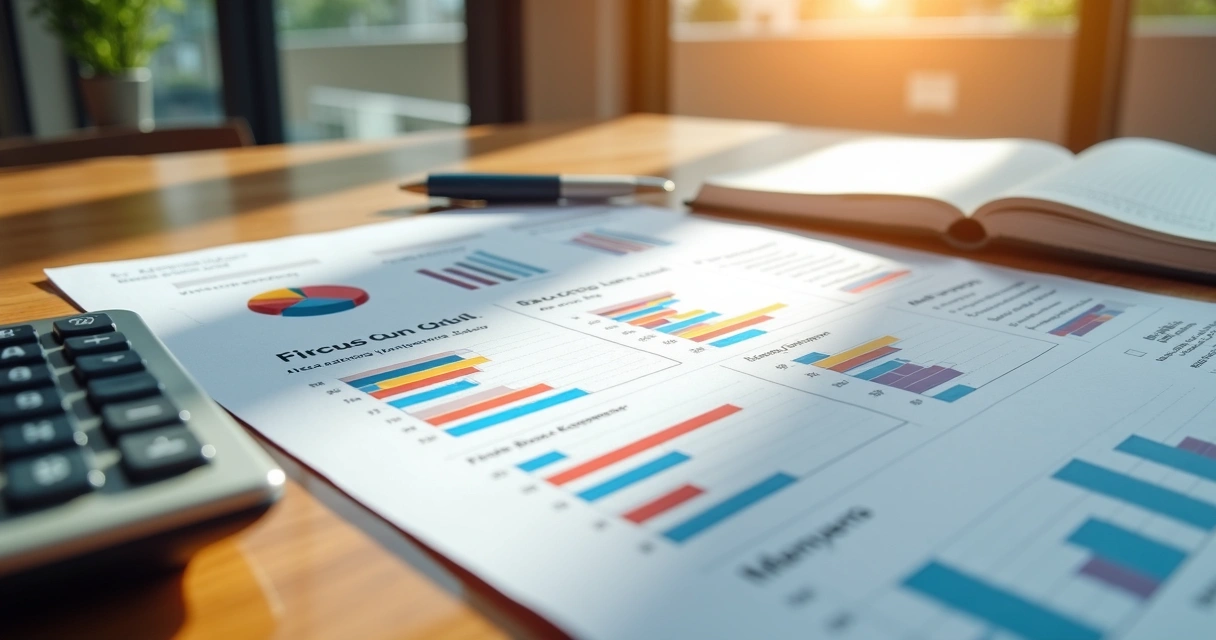 Relatório financeiro impresso com gráficos para pequena empresa 