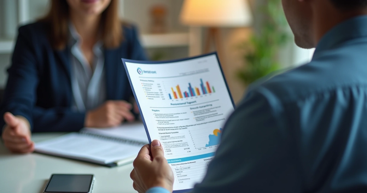 Relatório financeiro personalizado com logotipo do planejador apresentado ao cliente. 